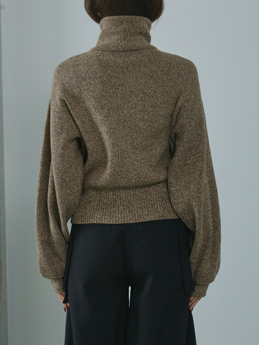 [予約]ミックスハイネックカーディガン/brown