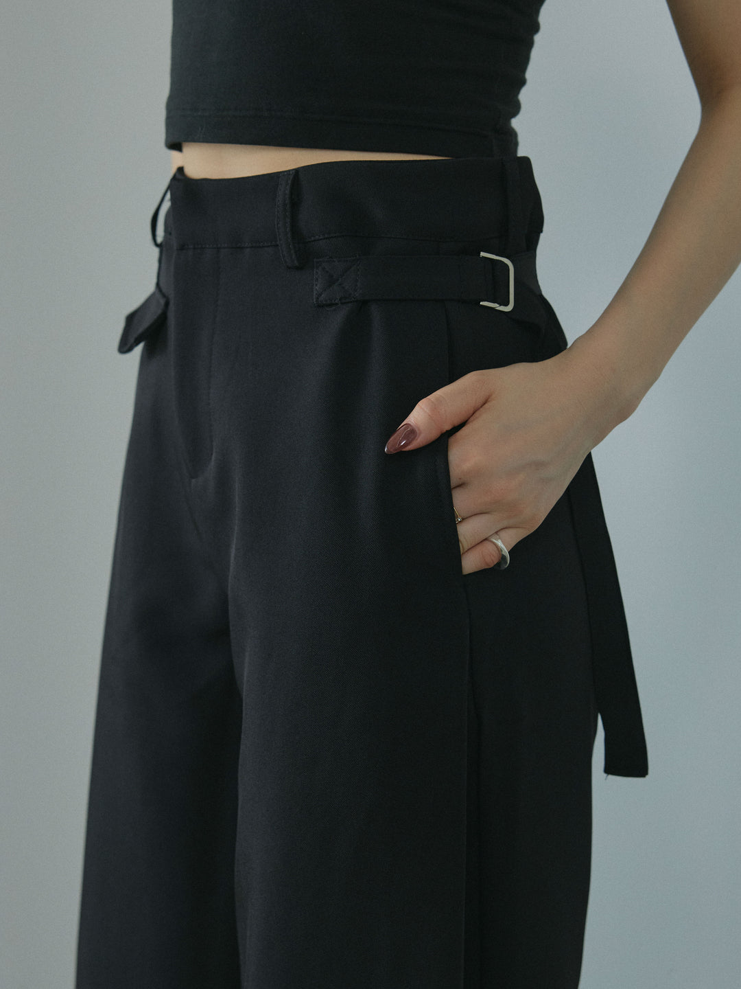 [予約]サイドタックワイドパンツ/black