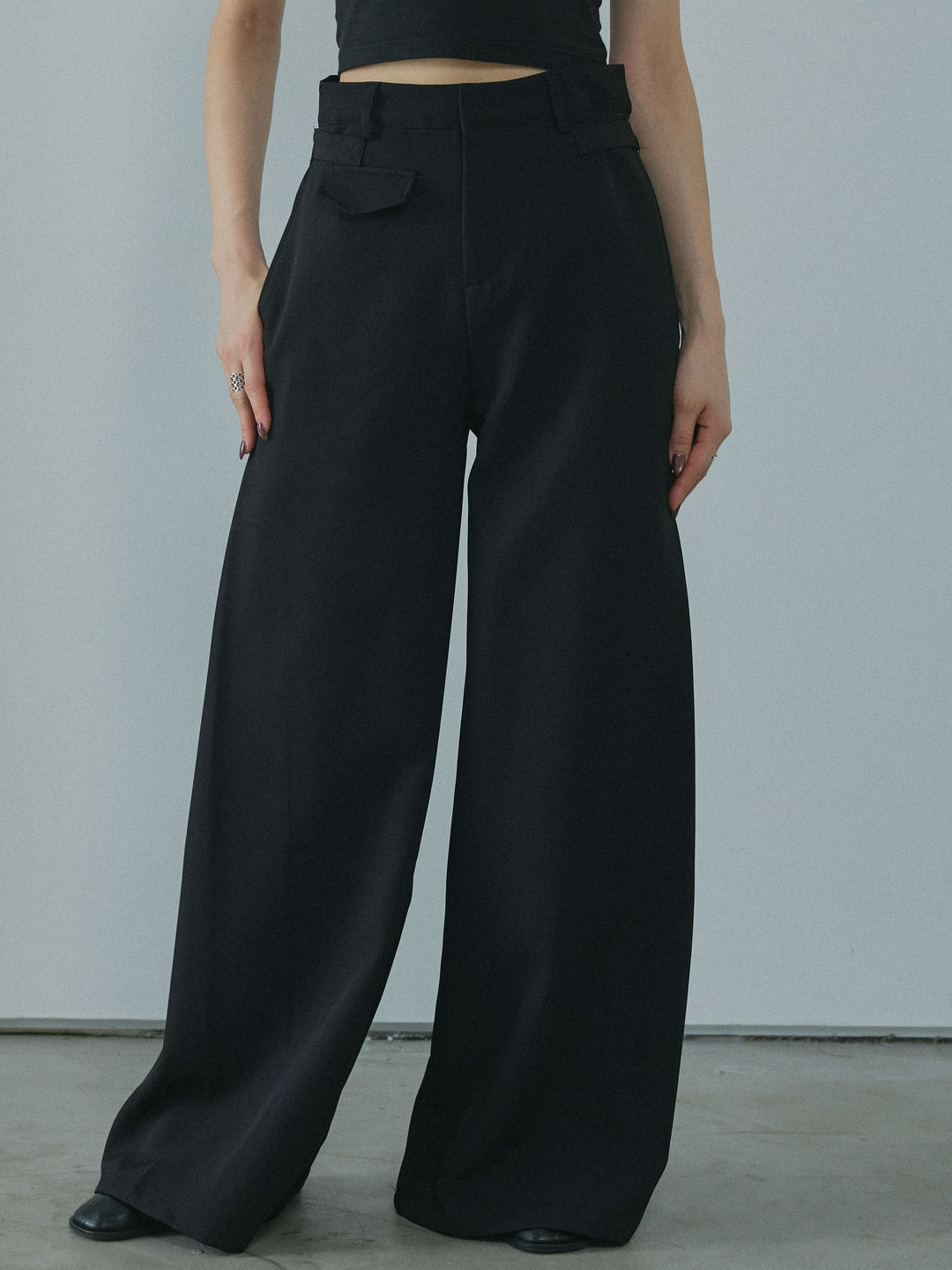 [予約]サイドタックワイドパンツ/black