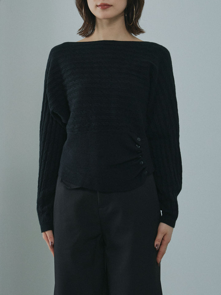 [予約]ワンショルケーブル編みニット/black