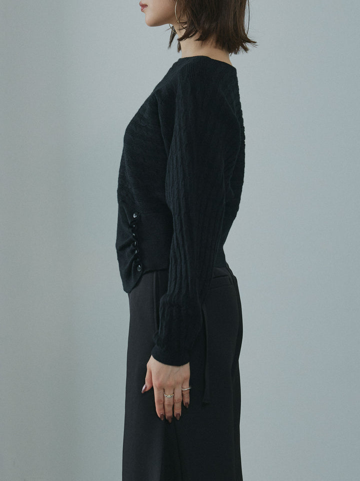 [予約]ワンショルケーブル編みニット/black