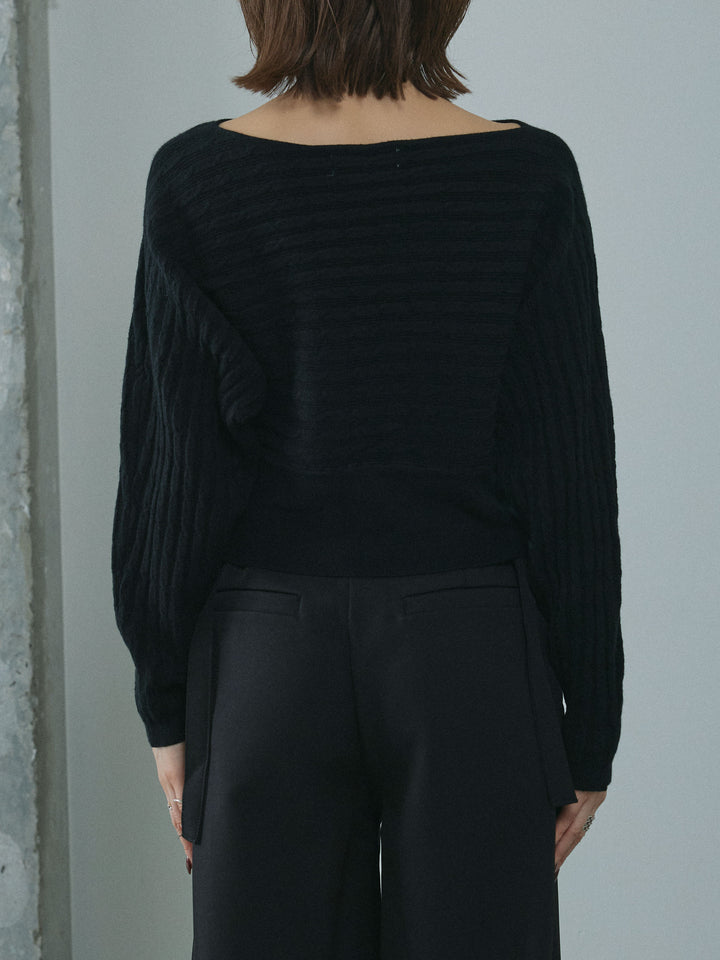 [予約]ワンショルケーブル編みニット/black