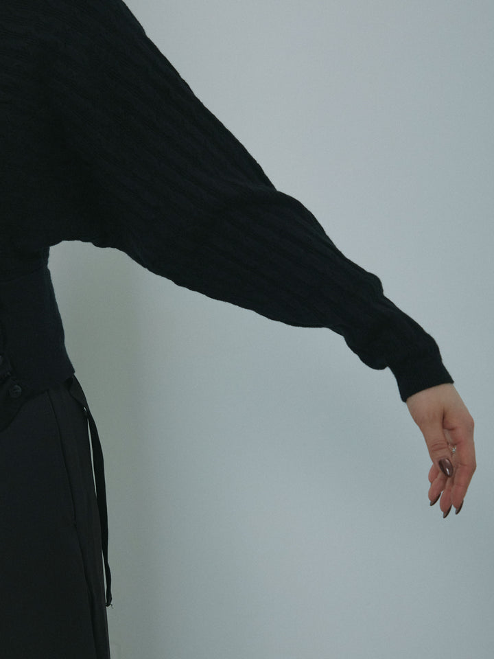 [予約]ワンショルケーブル編みニット/black