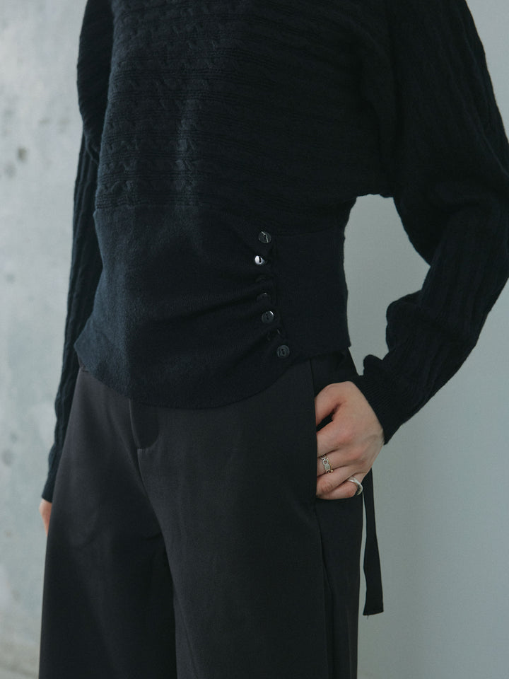 [予約]ワンショルケーブル編みニット/black