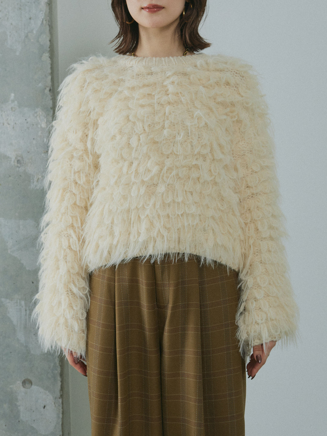 [予約]ミックスシャギーループニットプルオーバー/ivory