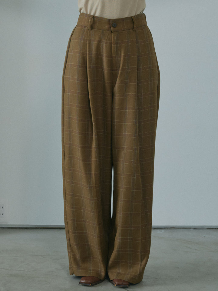 [予約]杢チェックタックパンツ/brown