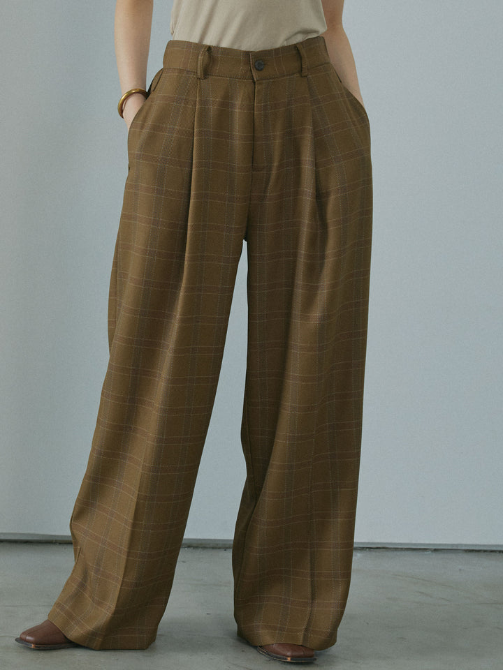 [予約]杢チェックタックパンツ/brown