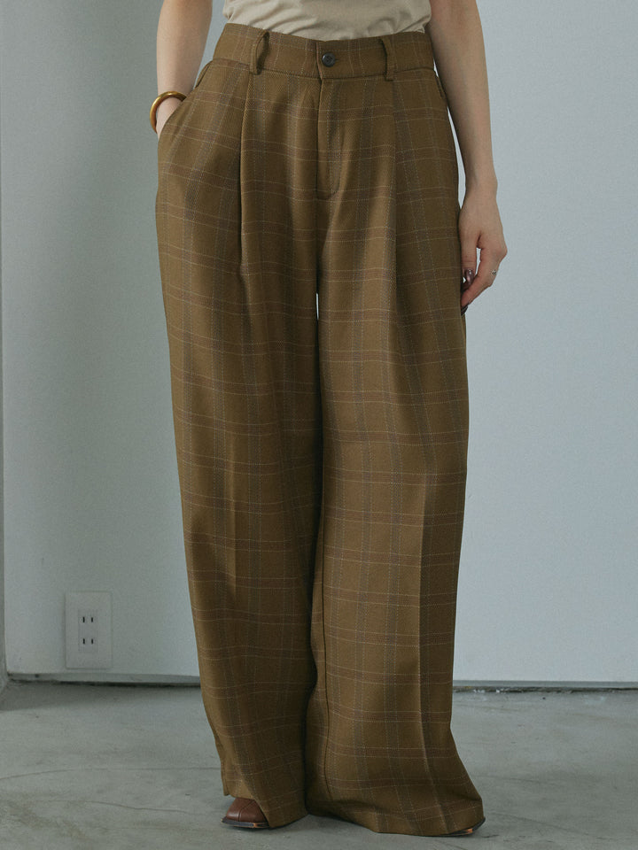 [予約]杢チェックタックパンツ/brown