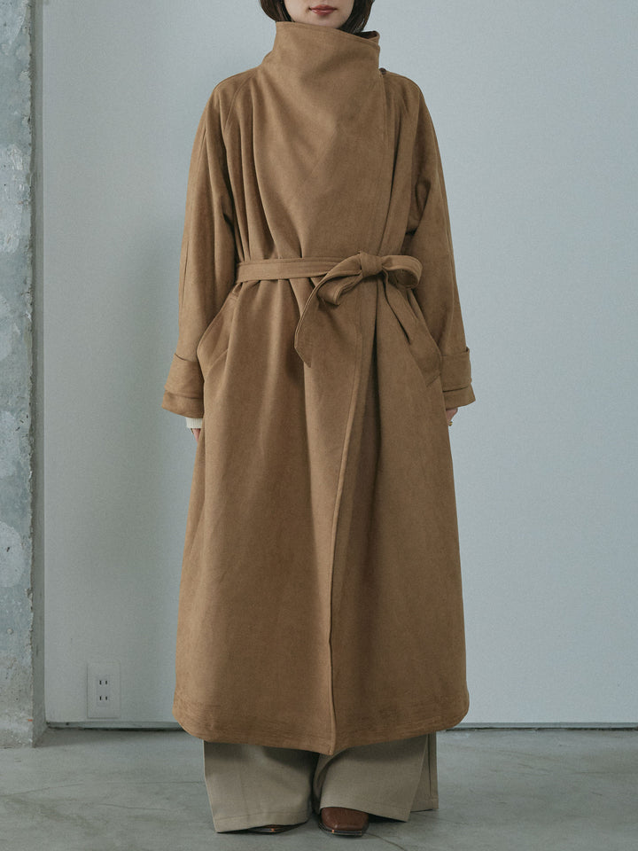 [予約]レザーカラースウェードロングコート/beige