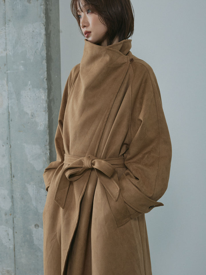 [予約]レザーカラースウェードロングコート/beige