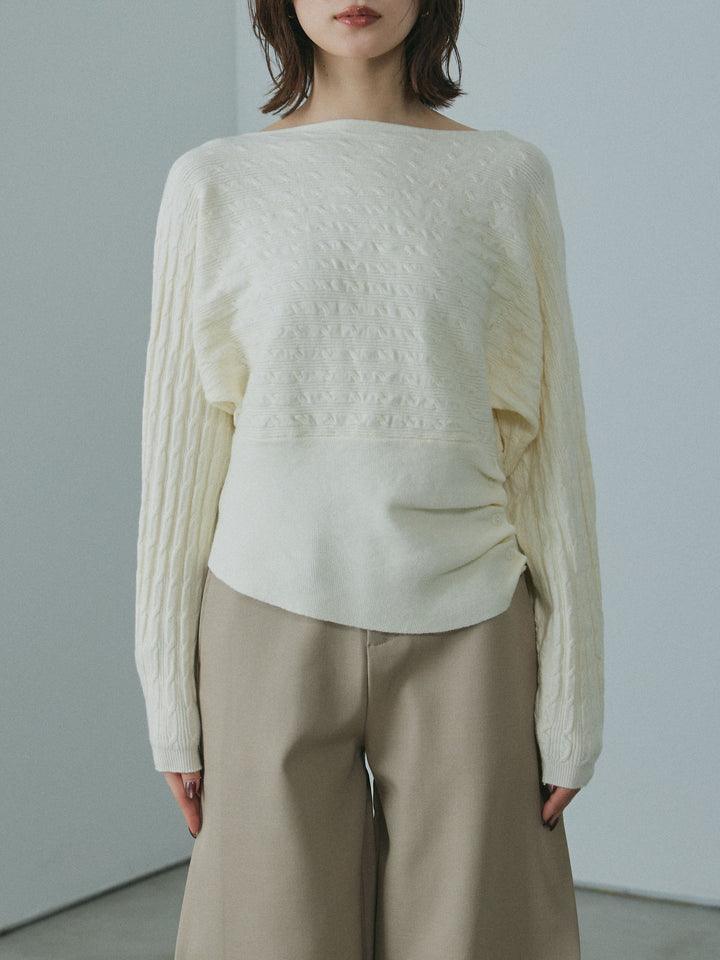 [予約]ワンショルケーブル編みニット/ivory