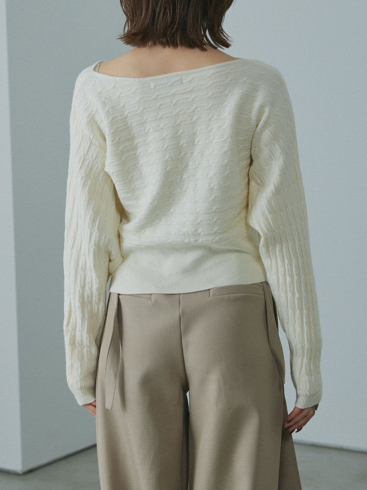 [予約]ワンショルケーブル編みニット/ivory