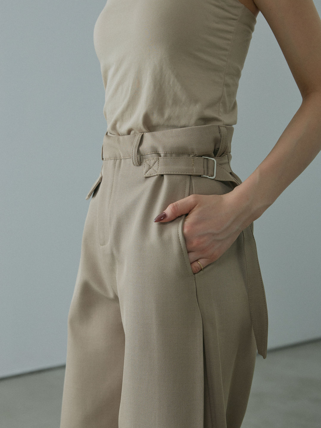 [予約]サイドタックワイドパンツ/beige