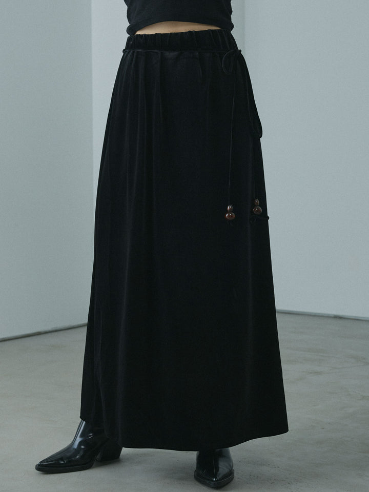 [予約]ベロアナロースカート/black