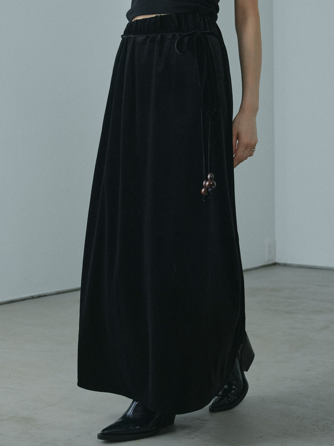 [予約]ベロアナロースカート/black