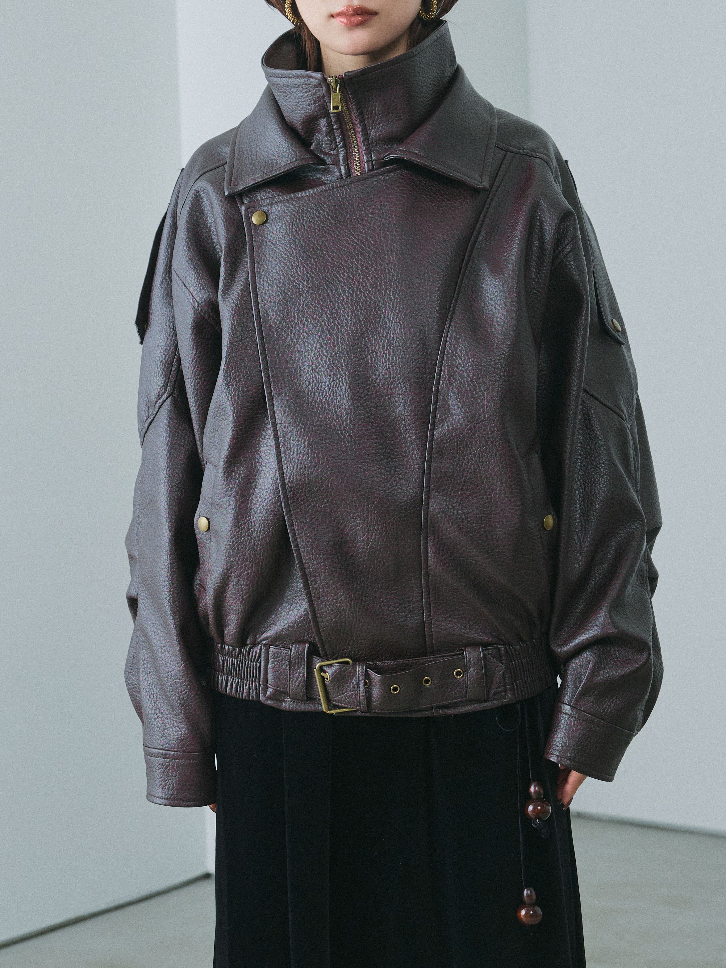 定価以下Venica Carven スタンドカラーレザーブルゾン　ブラウン 定価以下Venica Carven スタンドカラーレザーブルゾン ブラウン - メルカリ