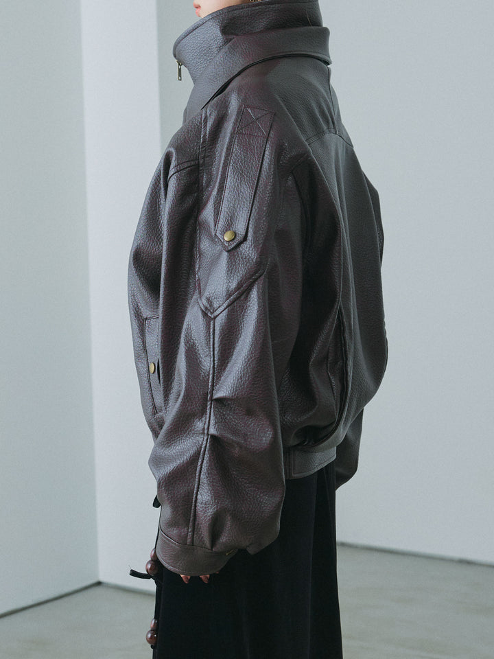 [予約]スタンドカラーレザーブルゾン/brown