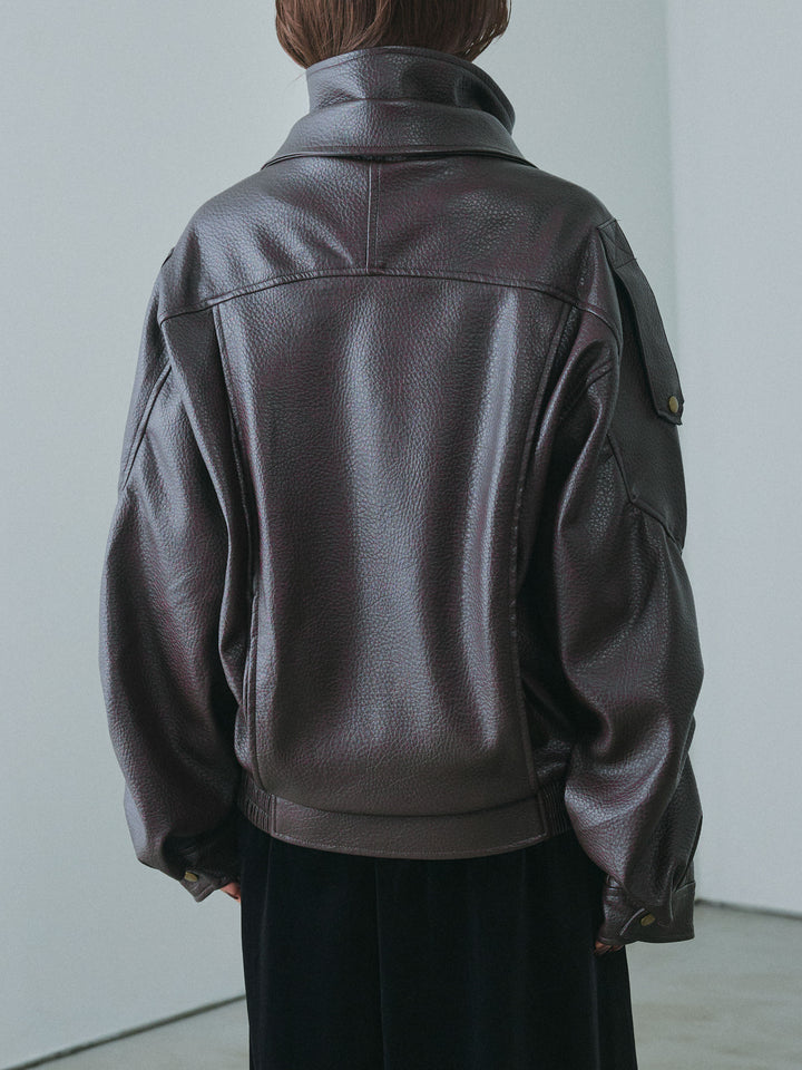 [予約]スタンドカラーレザーブルゾン/brown