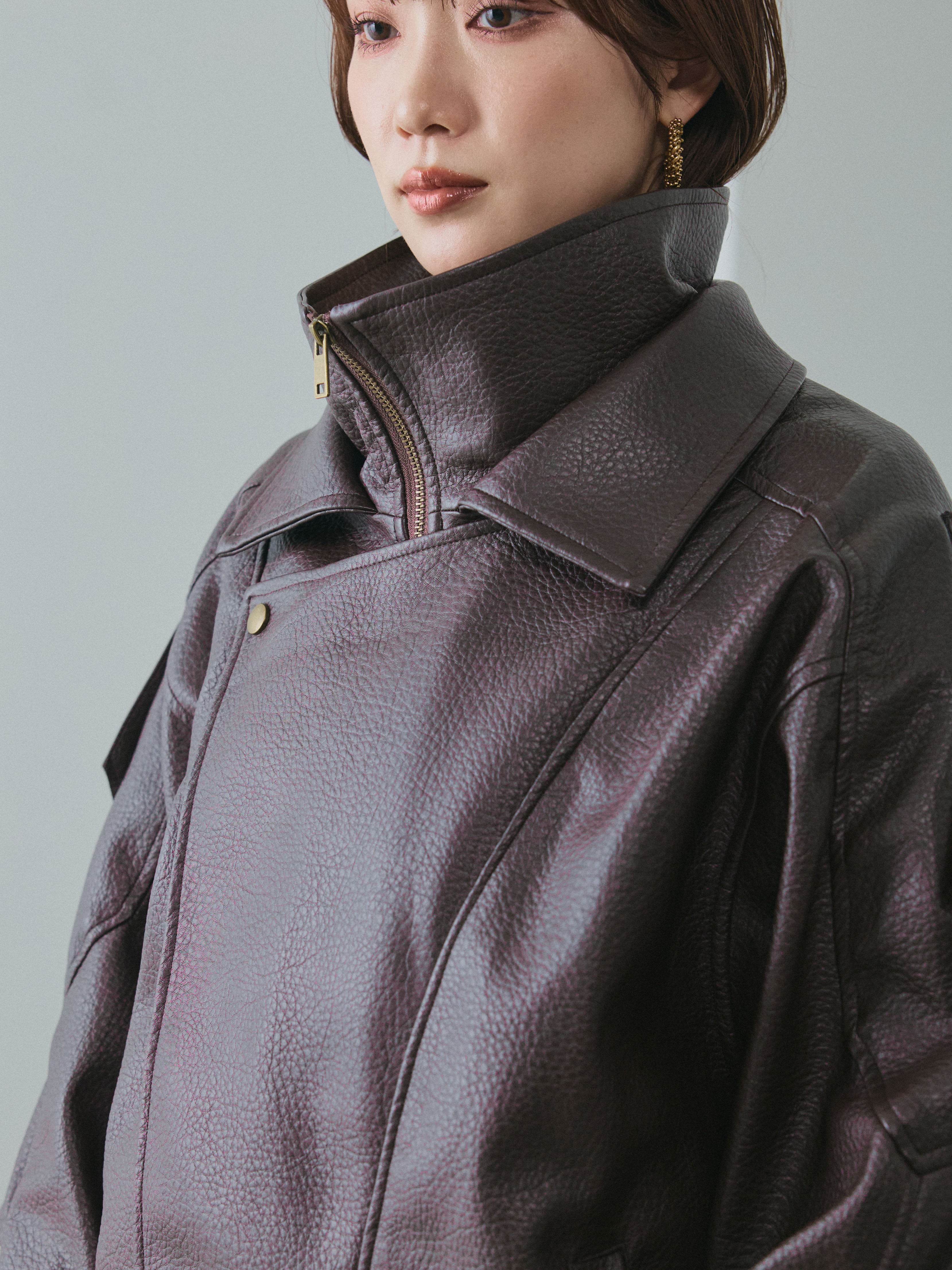 予約]スタンドカラーレザーブルゾン/brown – Lumier