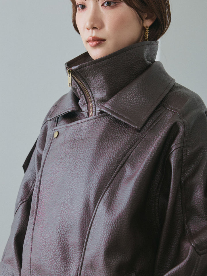 [予約]スタンドカラーレザーブルゾン/brown