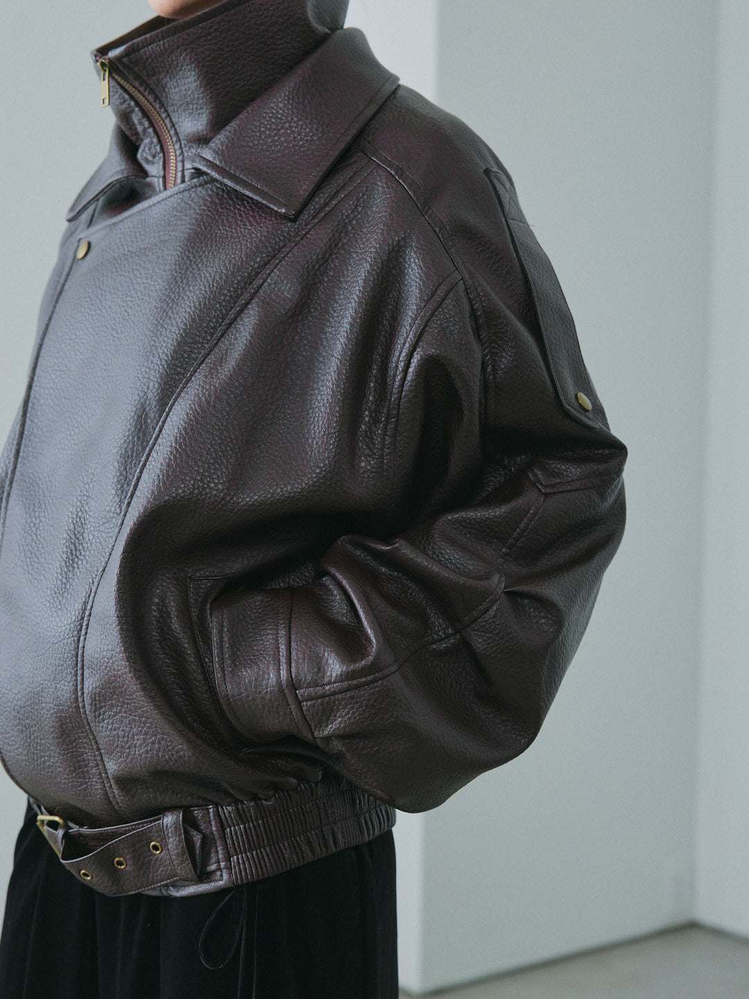 [予約]スタンドカラーレザーブルゾン/brown