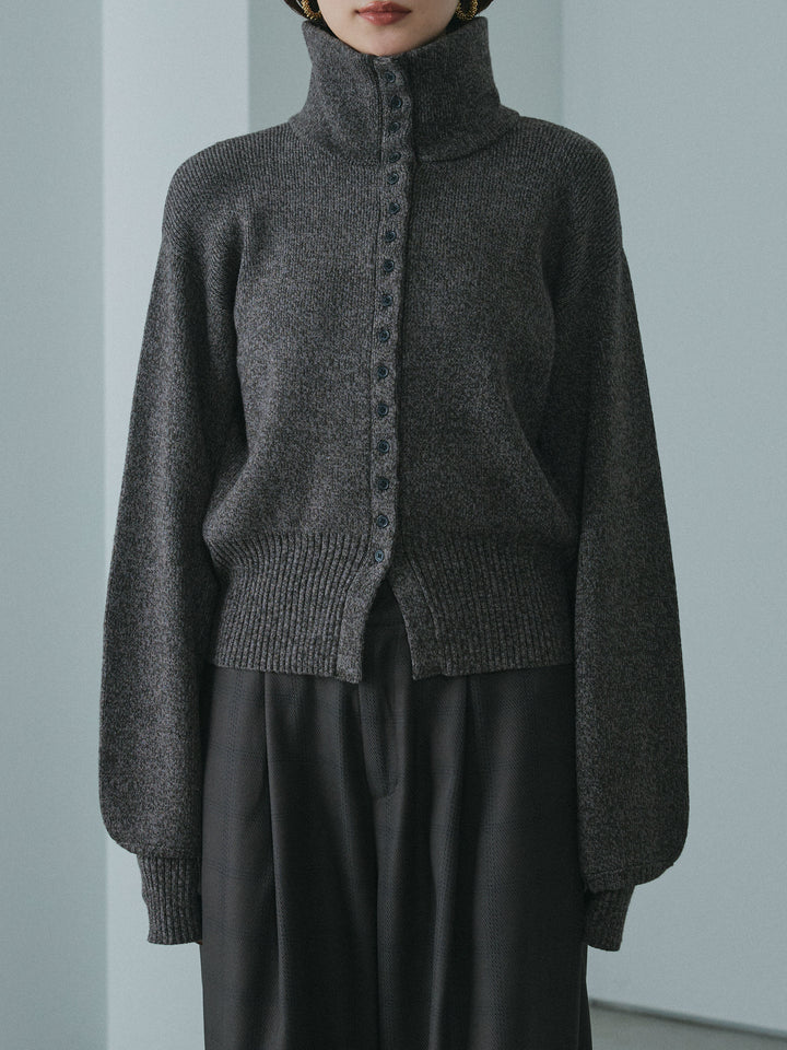 [予約]ミックスハイネックカーディガン/charcoal