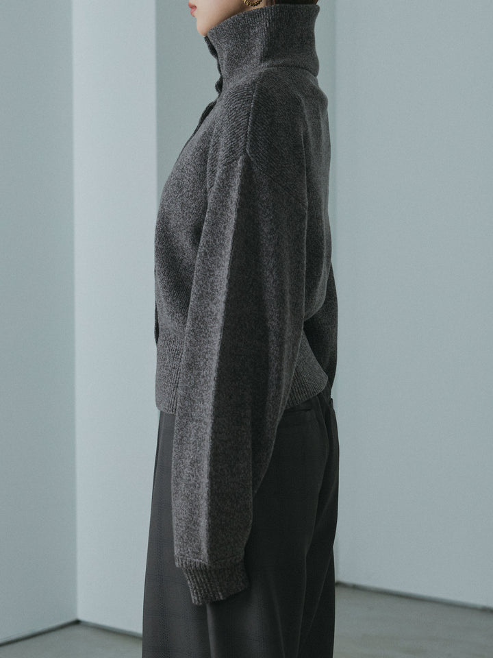 [予約]ミックスハイネックカーディガン/charcoal