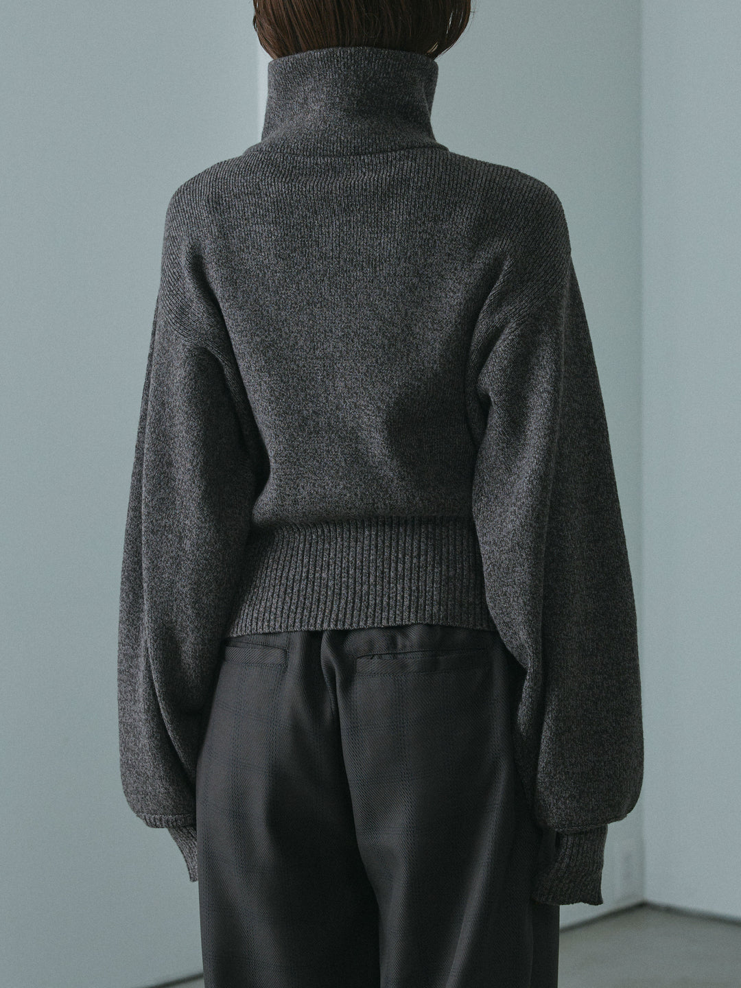 [予約]ミックスハイネックカーディガン/charcoal