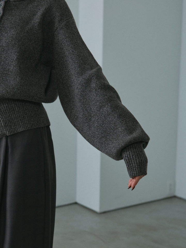 [予約]ミックスハイネックカーディガン/charcoal