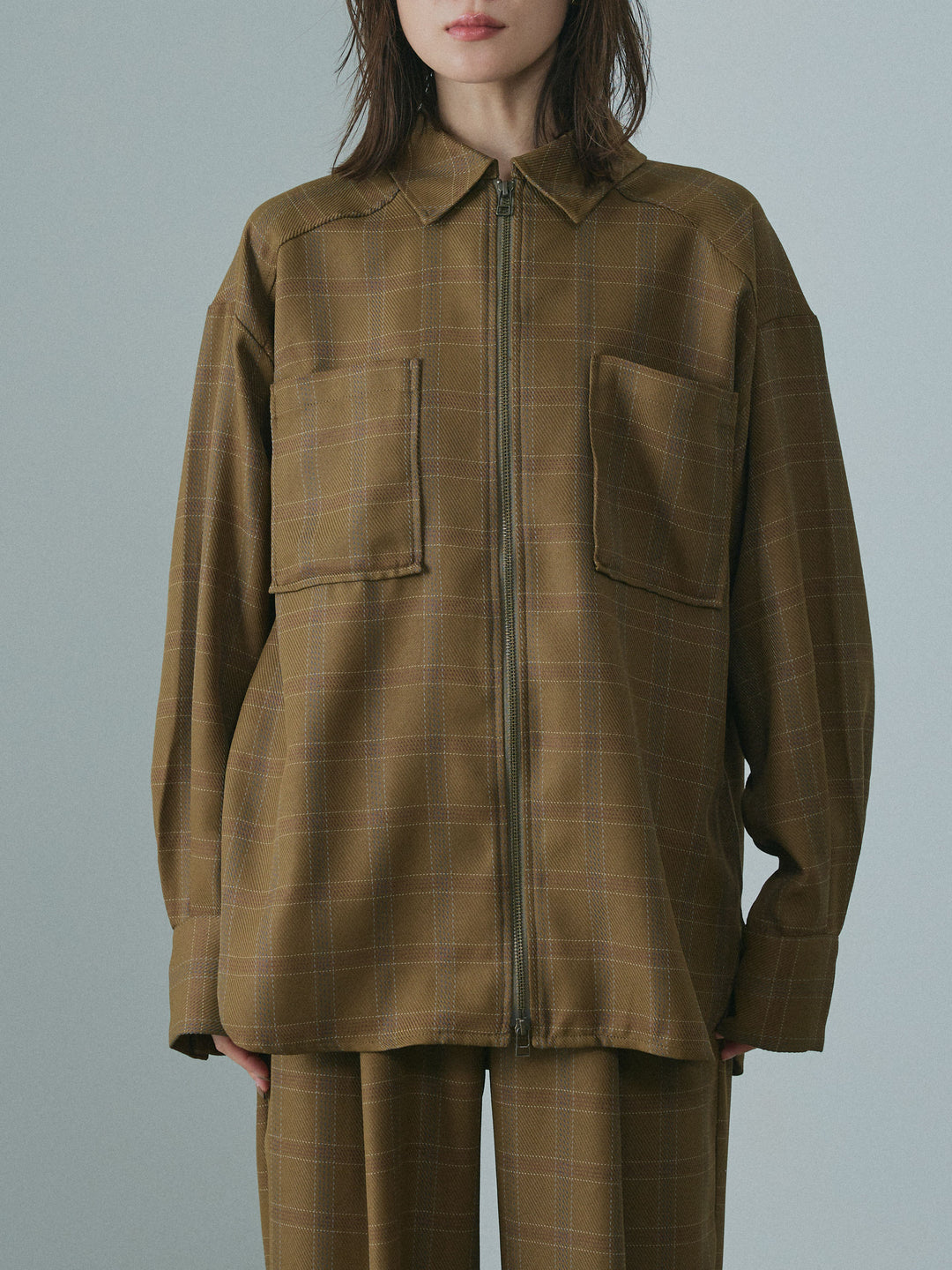 [予約]杢チェックZIPシャツジャケット/brown