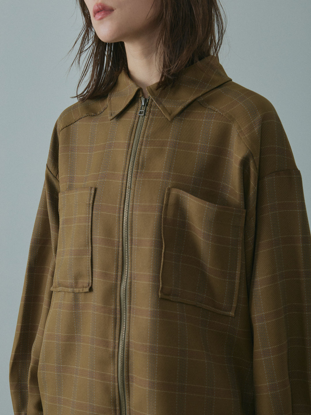 [予約]杢チェックZIPシャツジャケット/brown