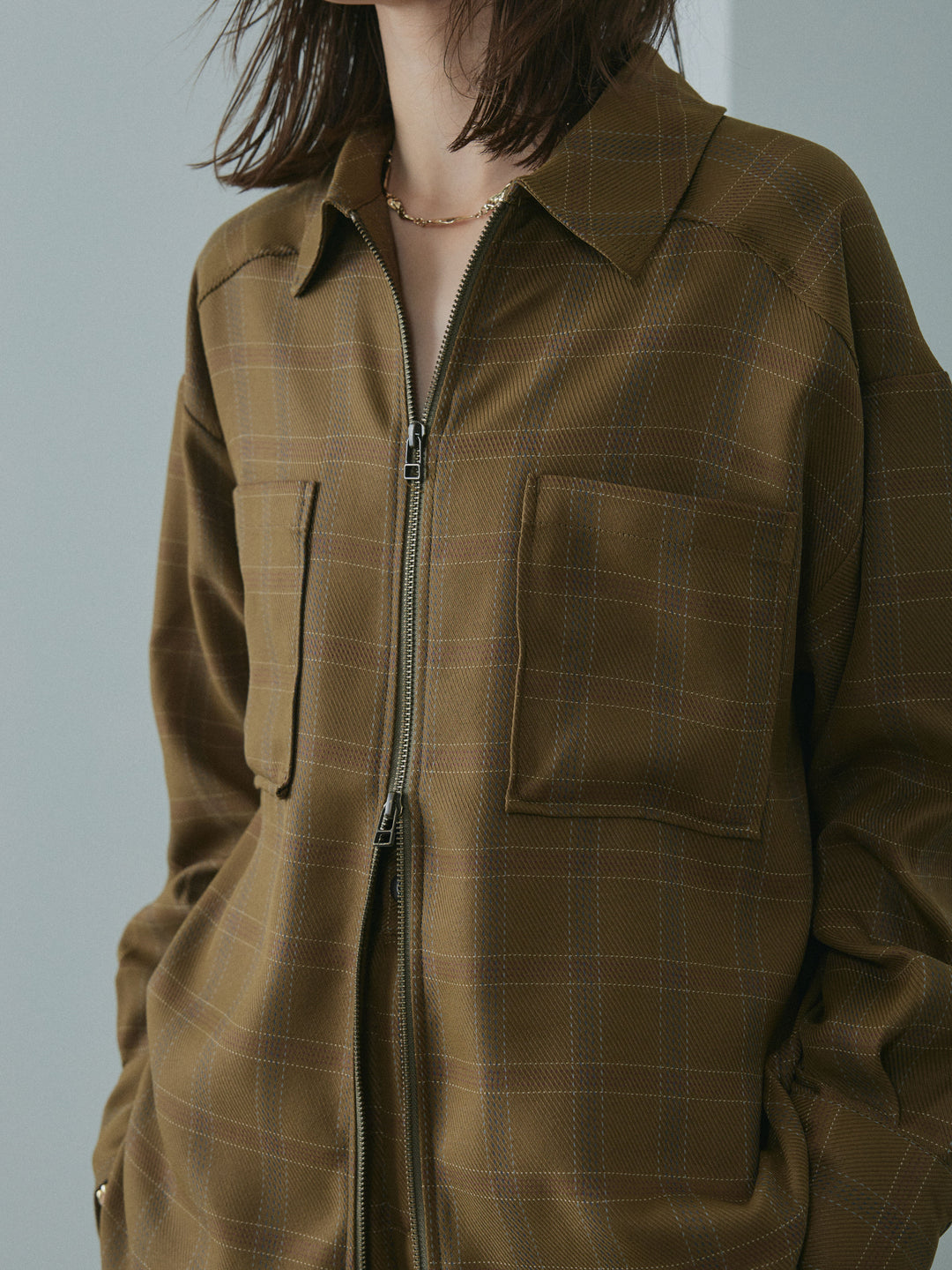 [予約]杢チェックZIPシャツジャケット/brown