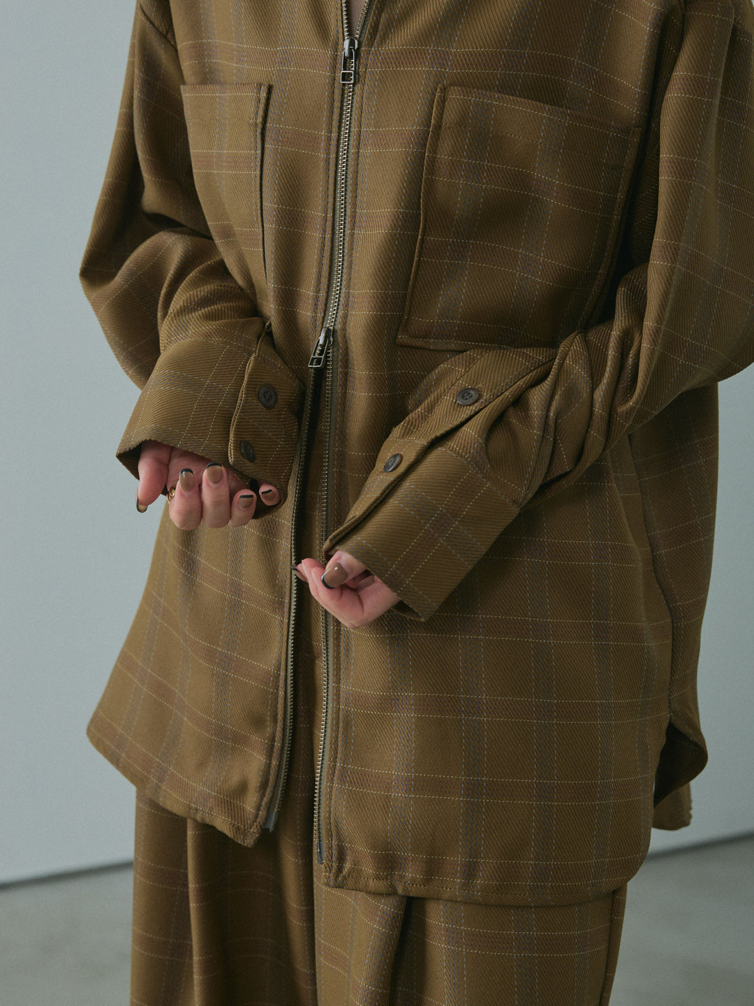 [予約]杢チェックZIPシャツジャケット/brown