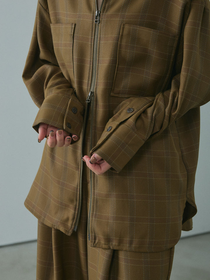 [予約]杢チェックZIPシャツジャケット/brown