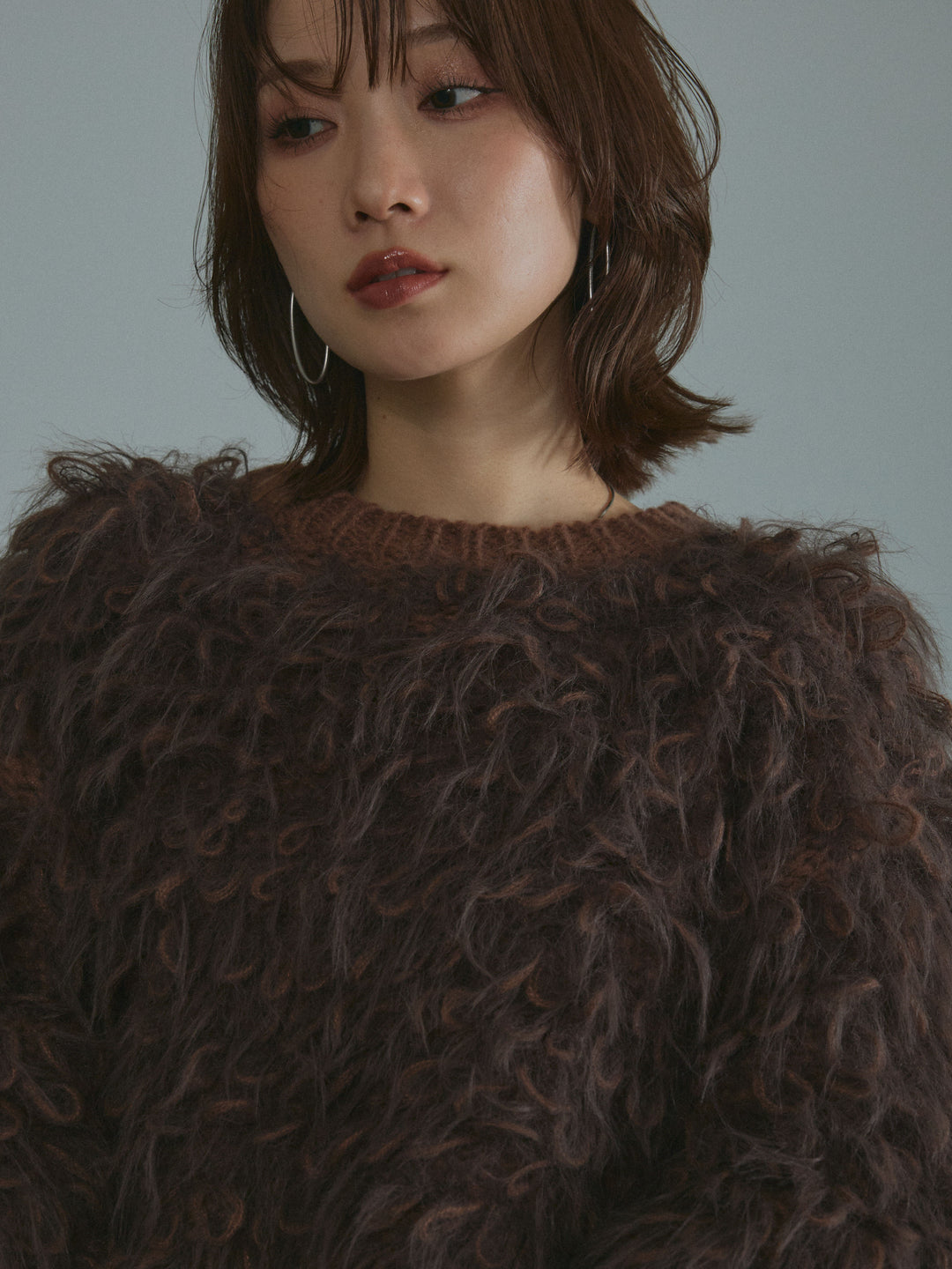 [予約]ミックスシャギーループニットプルオーバー/brown
