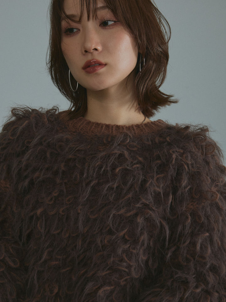 [予約]ミックスシャギーループニットプルオーバー/brown