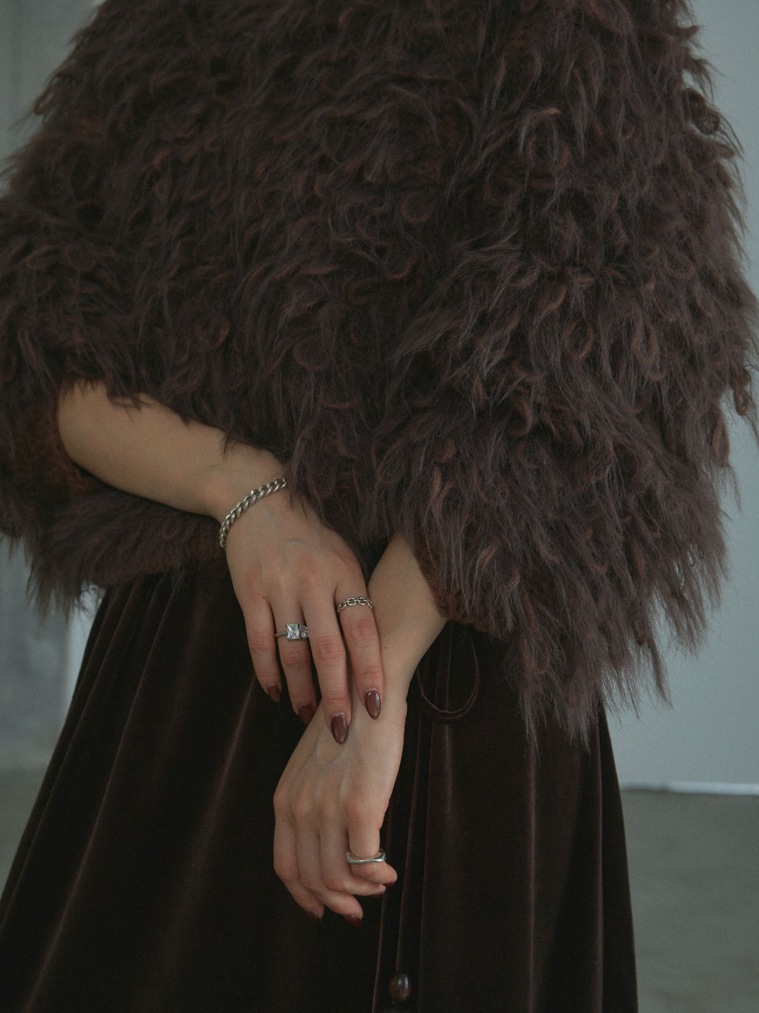 [予約]ミックスシャギーループニットプルオーバー/brown