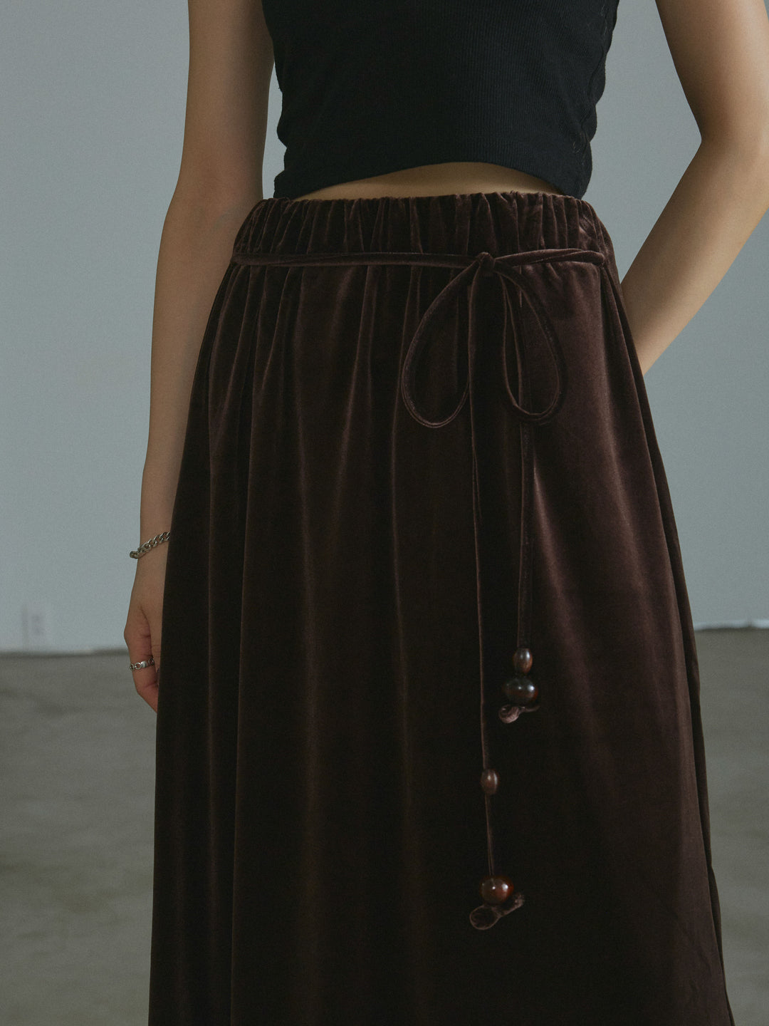 [予約]ベロアナロースカート/brown