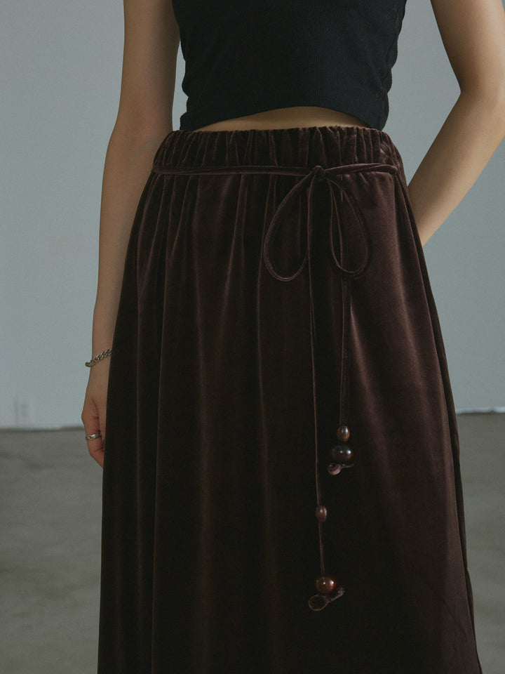 [予約]ベロアナロースカート/brown