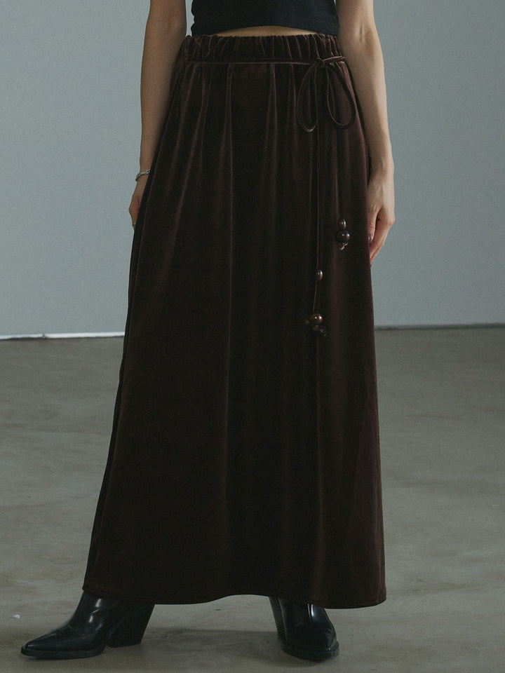 [予約]ベロアナロースカート/brown