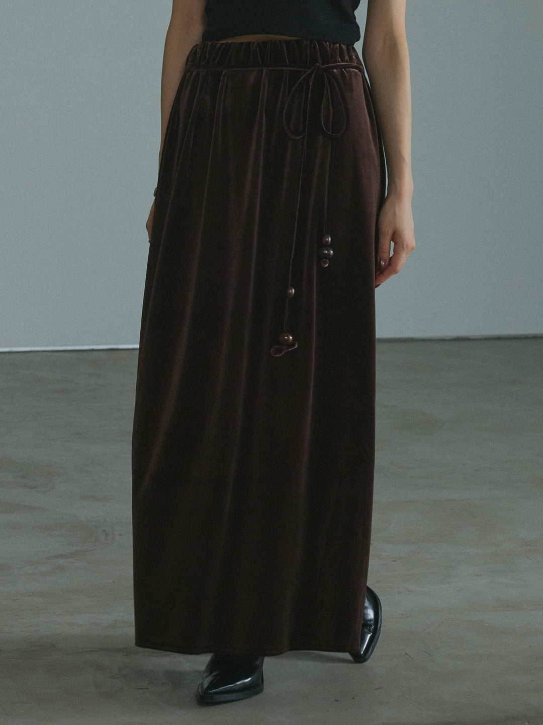 [予約]ベロアナロースカート/brown