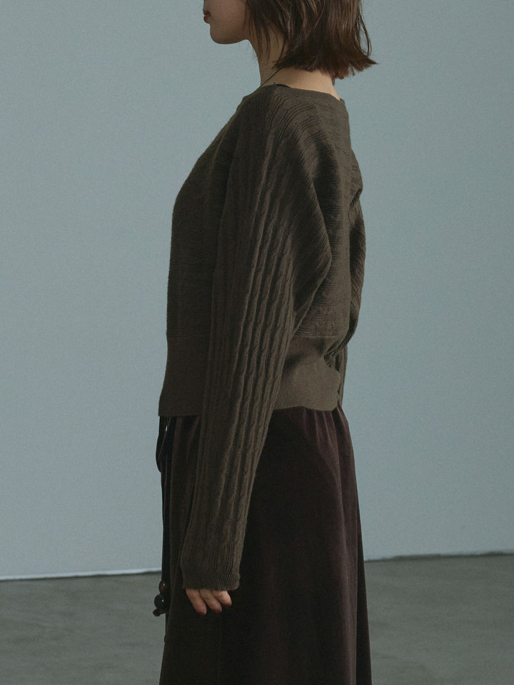 [予約]ワンショルケーブル編みニット/brown