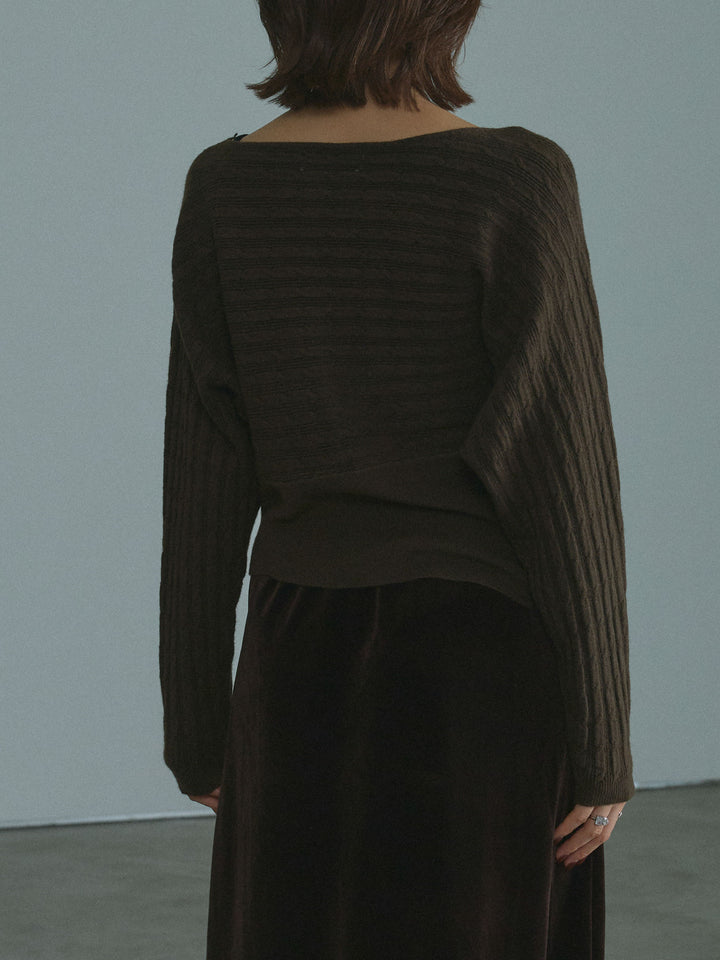 [予約]ワンショルケーブル編みニット/brown