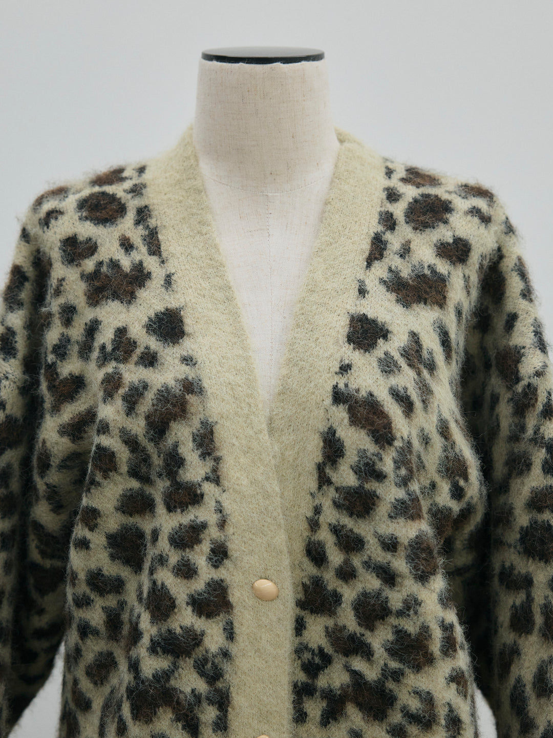 【Allure】[SET]レオパードシャギーニットカーディガン+ウールタッチフレアスカート(2set)