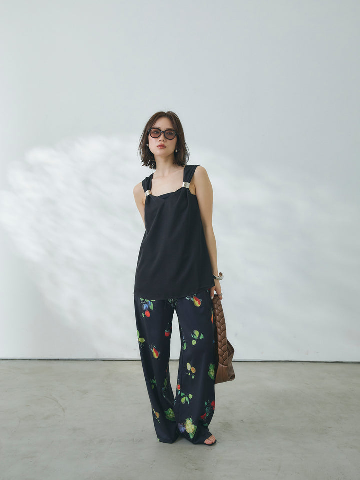 【Allure】[SET]メタルモチーフノースリーブブラウス+ボタニカルプリントイージーパンツ(2set)