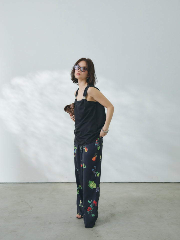 【Allure】[SET]メタルモチーフノースリーブブラウス+ボタニカルプリントイージーパンツ(2set)