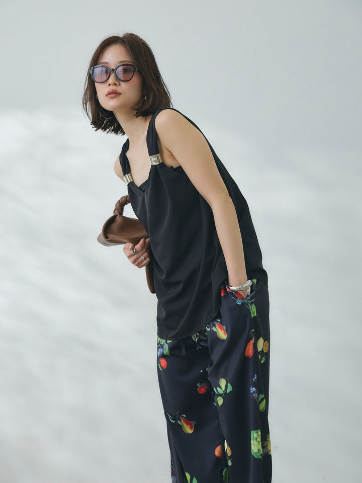 【Allure】[SET]メタルモチーフノースリーブブラウス+ボタニカルプリントイージーパンツ(2set)