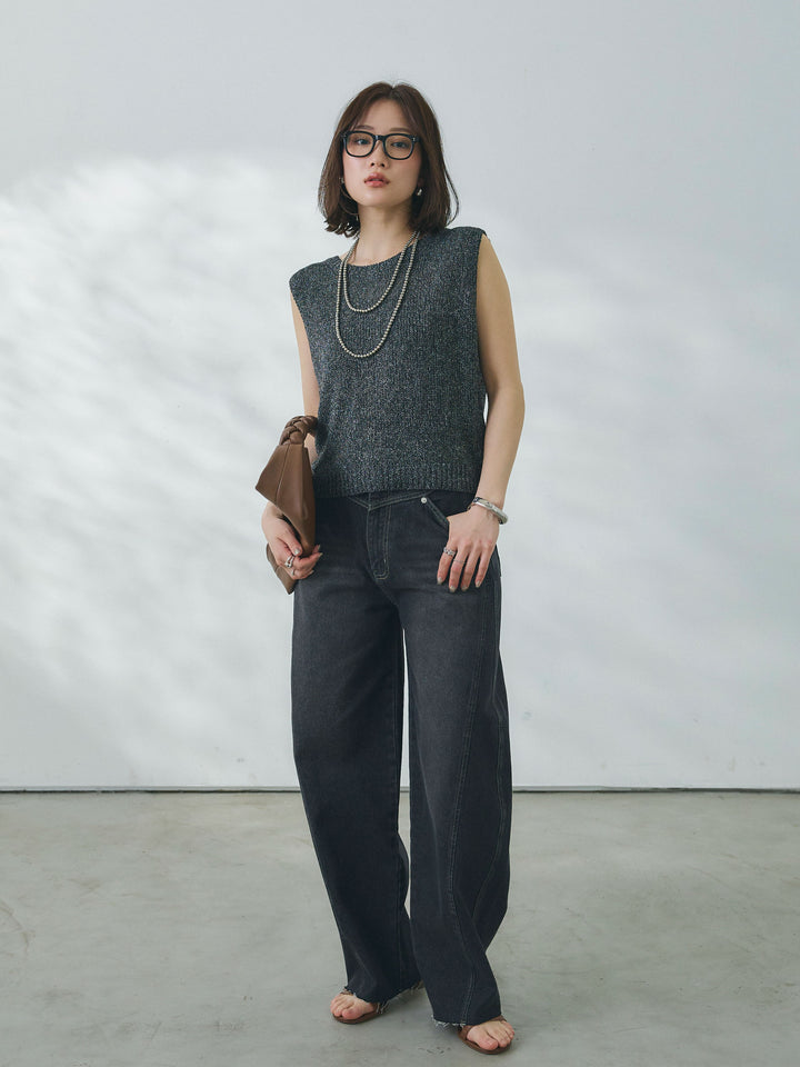 【Allure】[SET]スリーブレスバックスリットニットプルオーバー+スリーブレスバックスリットニットプルオーバー(2set)