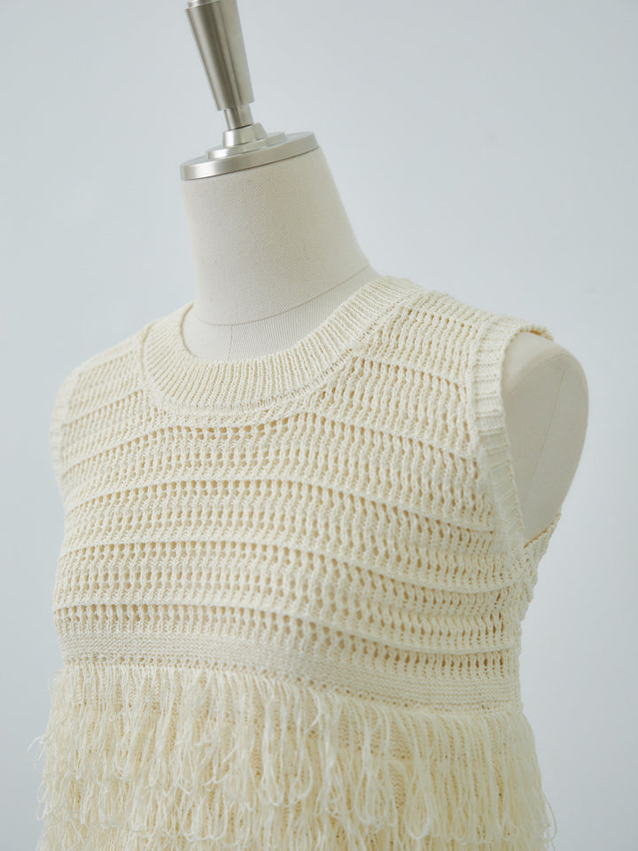 【Allure】[SET]フリンジクロップドニットベスト+ボタニカルプリントイージーパンツ(2set)