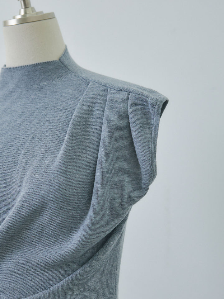 [予約]サイドベルトボトルネックノースリーブニットトップス/gray